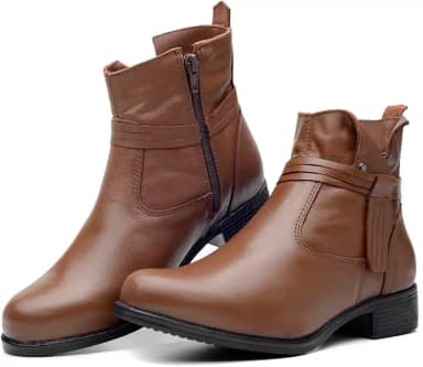 Bota Feminina Cano Curto em Couro Legítimo com Ziper