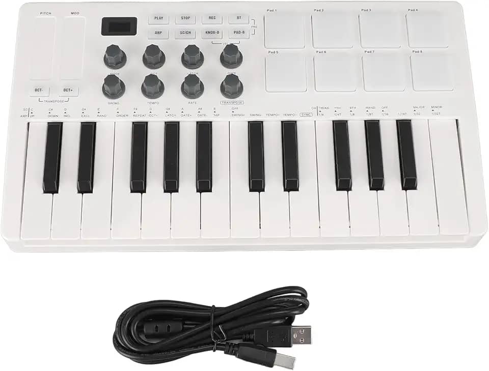 Controlador de teclado USB MIDI 25 teclado de controle midi com 8 mpc beat blocs 8 blocos de bateria iluminada 8 knobs atribuíveis software de produção musical
