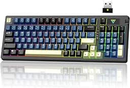 Hivento Teclado Mecânico, 2.4GHz/USB-C/BT5.0, Retroiluminação RGB,Layout ABNT2,Teclado Sem Fio Hot-Swappable com Botões, Bateria 4000mAh, Teclas PBT, Interruptores Vermelhos