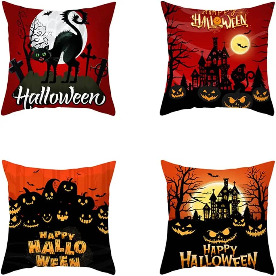 Capinha de Almofada Decorativa Abóbora Halloween Capa Chapéu Bruxa Decoração Festa Feriado Lar para Sofá Cama Algodão Linho