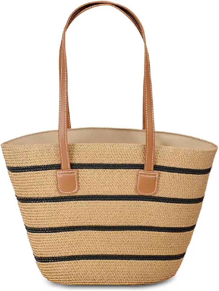 Bolsa Feminina De Palha Grande Moda Praia Verão Passeio Com Alça De Ombro Reforçada Estilosa Elegante Tedencia Verão Mar Piscina Piquinique Férias Bolsa De Palha Sintetica Luxuosa