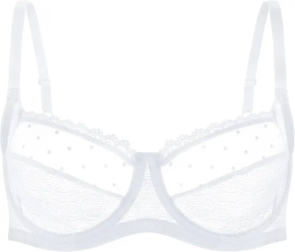 Sutiã balconette feminino sexy de malha transparente, sem forro, sem forro, sutiã plus size