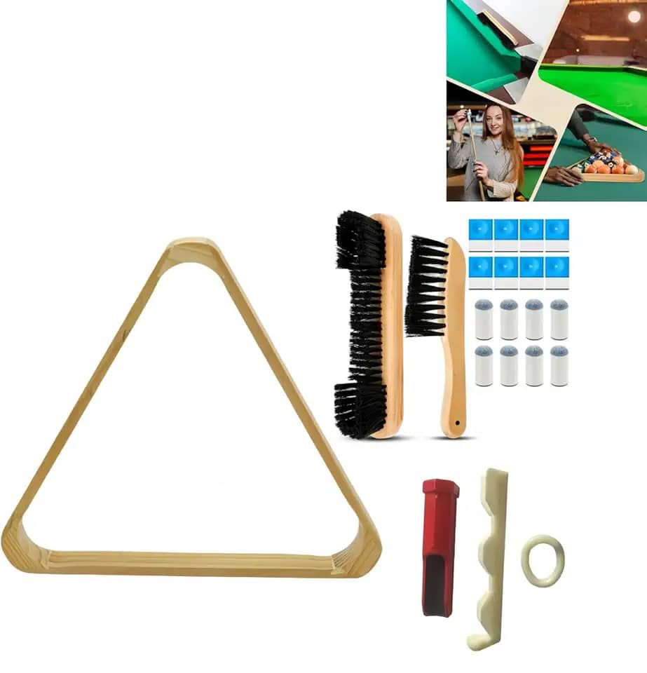 Conjunto de acessórios de mesa de sinuca, tripé americano de madeira 2-1/4, com ferramenta de reparo de clube de bilhar, escova específica para mesa de bilhar