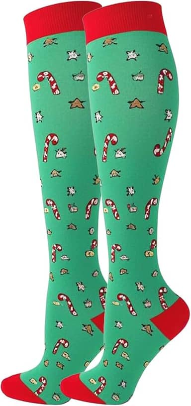 Meias de compressão para mulheres e homens, meias divertidas e coloridas, melhor suporte até o joelho, meias de atletismo de viagem graduadas