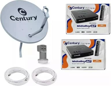 Kit Antena Parabólica Century 60cm, Receptor Mídia Box B7, 2 Cabos Coaxiais 15m e LNBF Duplo