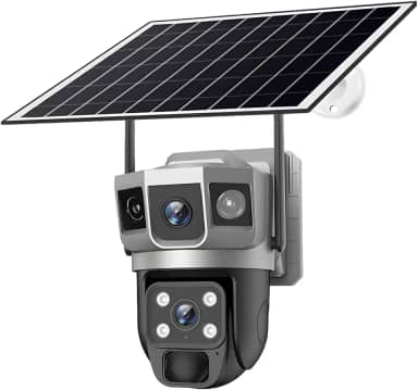 Câmera de vigilância movida a energia solar externa com 4G, lente dupla, resolução HD, Ip66 à prova de intempéries, monitoramento de segurança sem fio