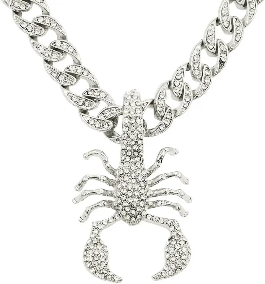 Colar masculino com Forma de escorpião, 50 cm, estilo hip hop, pingente de metal, detalhes em diamante, presente para homens, ousado, elegante, acessório legal