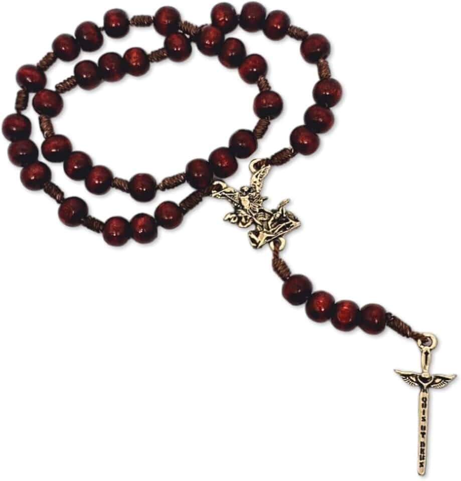 Terço São Miguel Arcanjo Com Novena Guia Impresso Em Madeira Espada Do Combate