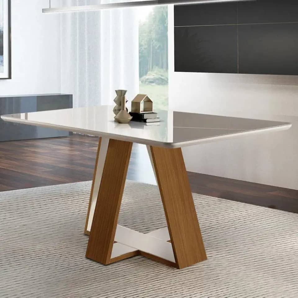 Mesa de Jantar 135x90cm Tampo em Vidro/Laca Grécia LJ Móveis