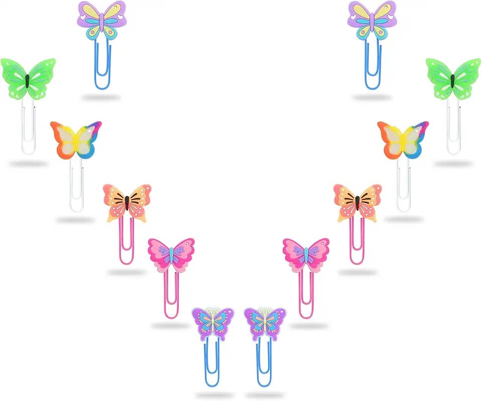 Marcador de livro fofo, 12 peças de clipes de papel de animais adoráveis exclusivos para estudantes que leem escritório (borboleta)