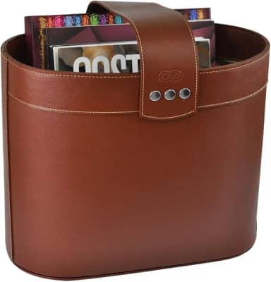 Porta Revista / Revisteiro LUX em Couro (Pinhão)