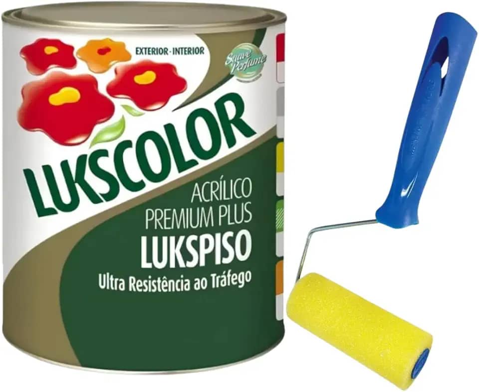 Tinta Piso Lukspiso 900ml 1/4 Diversas + Rolinho 9cm Espuma (Branco + Rolinho)
