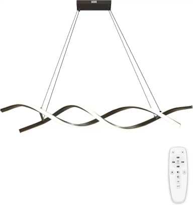 Luminária Pendente LED Moderna Preto, Lustre Pendente Ondulada Linear Regulável, 3000K-6000K