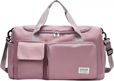 Mala de Mao Compacta de Viagem Feminina Funcional com Alca Transversal Bolsa de Viagem em Nylon Resistente com Bolso para Sapatos Ajustavel Leve e Versatil Ideal e Uso Diario (Rosa)