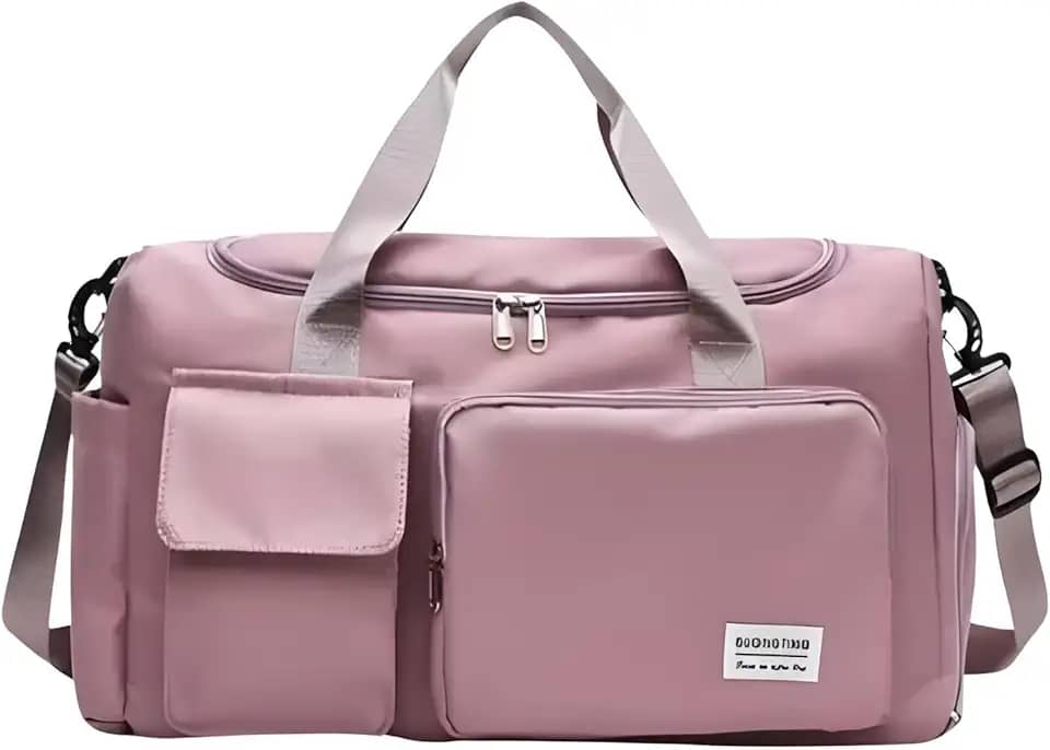 Mala de Mao Compacta de Viagem Feminina Funcional com Alca Transversal Bolsa de Viagem em Nylon Resistente com Bolso para Sapatos Ajustavel Leve e Versatil Ideal e Uso Diario (Rosa)