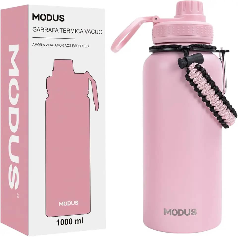 MODUS Garrafa Térmica Esportiva De Aço Inoxidável Com Isolamento A Vácuo De 1000ML (Rosa)