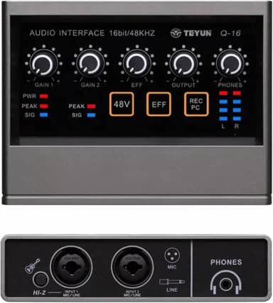 Profissional Placa de Som Audio,Bluetooth MP3 Entrada para computador 48V Phantom Power Estéreo DJ Studio Streaming (Q-16)