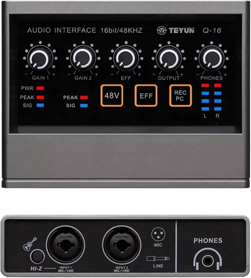 Profissional Placa de Som Audio,Bluetooth MP3 Entrada para computador 48V Phantom Power Estéreo DJ Studio Streaming (Q-16)