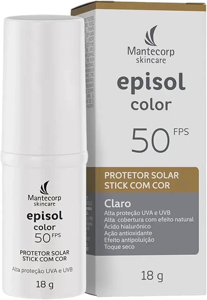 Mantecorp - Episol Color Stick Claro FPS 50 – Protetor solar em bastão com efeito maquiagem – Alta proteção UVA UVB e luz visível