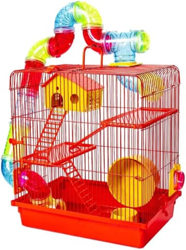 GAIOLA TUBO SUPER LUXO 3 ANDARES VERMELHA HAMSTER COMPLETA CASINHA RODA ESCADA SUPER LUXO