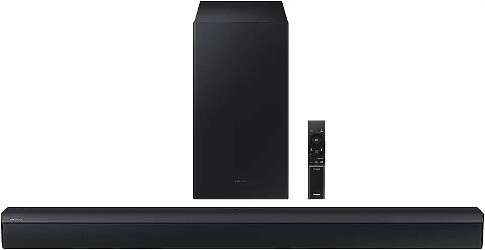 Samsung HW-C450 2.1ch Soundbar com DTS Virtual X, subwoofer incluído, Bass Boost, Adaptive Sound Lite, modo de jogo, Bluetooth, som surround sem fio compatível (modelo mais recente), preto