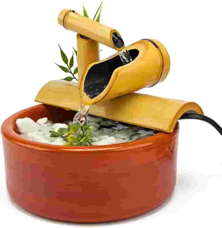 Fonte de Água Decorativa Cascata de Bambu com 2 Quedas – Estilo Feng Shui, Compacta e Relaxante, para Mesas e Ambientes Internos
