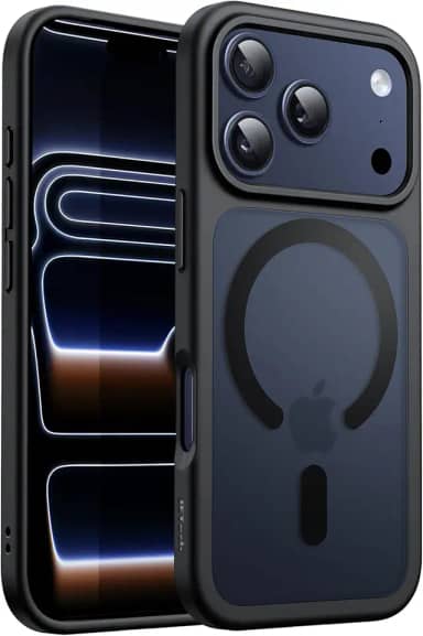 JETech Capa Magnética para iPhone 17 Pro Max 6,9 Polegadas Compatível com MagSafe, Case de Telefone Traseira Fosca Translúcida, Fina e Minimalista À Prova de Choque (Preto)