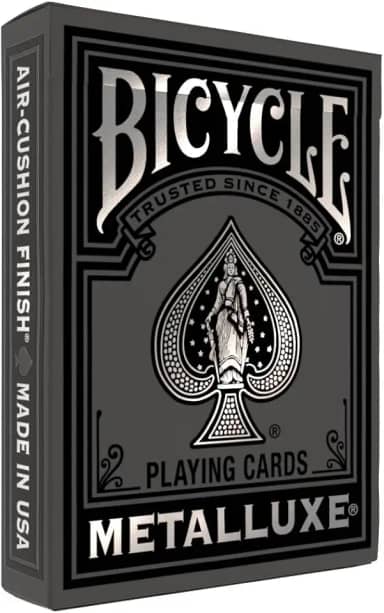 Bicycle Baralho Metalluxe preto e prateado – Deck metálico premium – Tamanho clássico de pôquer, design de luxo colecionável, ótimo para noite de jogos, presentes e meias