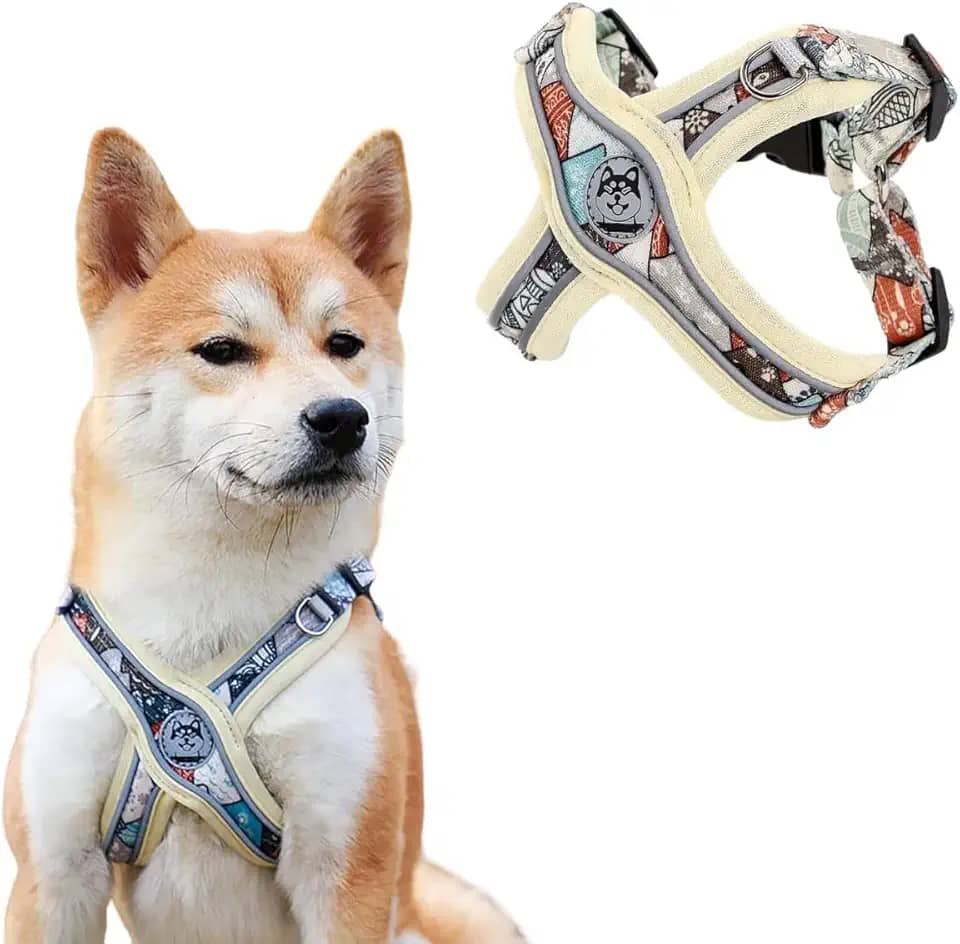 Coleira Peitoral Ajustável para Cachorros com Guia de Passeio e Bordas Reflexivas (Areia, P)