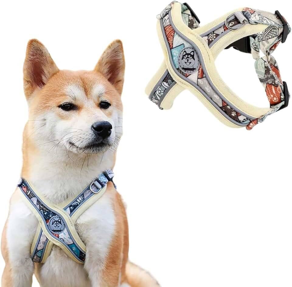 Coleira Peitoral Ajustável para Cachorros com Guia de Passeio e Bordas Reflexivas (Areia, P)