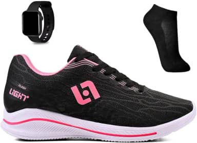 Kit Tenis Esportivo Masculino Feminino Adulto Academia Treino Caminhada + Meia e Relogio