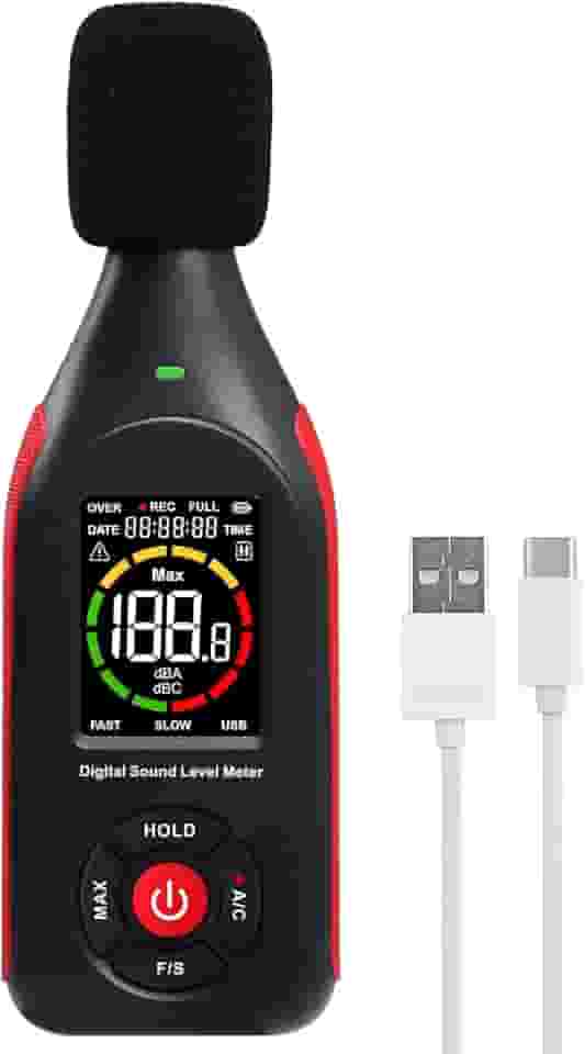 Landtek Decibel Meter Data Logger Medidor De Nível De Som Digital Com 31.000 Registros De Dados E Exportação De Dados Usb, Gravador De Decibelímetro De Som Recarregável, A/C Weighted Max Data Hold F
