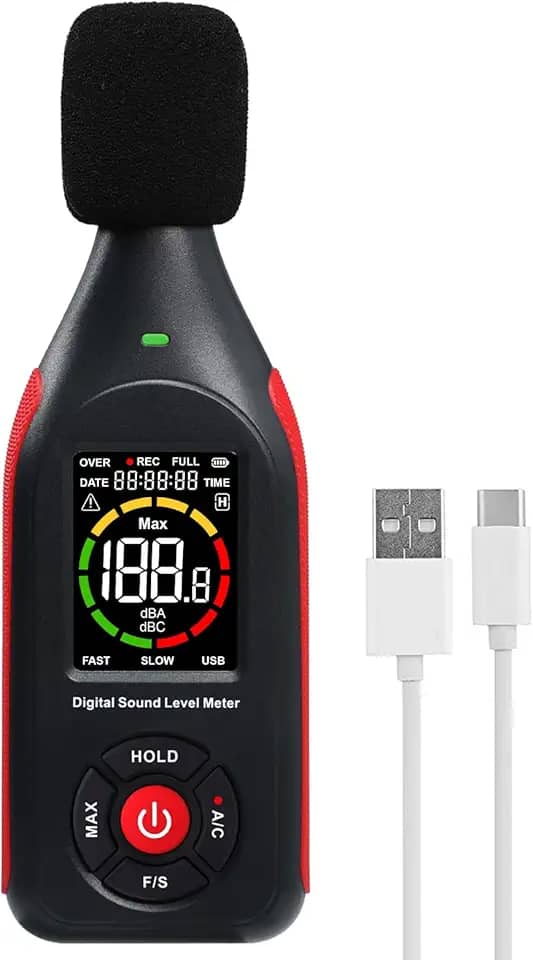 Landtek Decibel Meter Data Logger Medidor De Nível De Som Digital Com 31.000 Registros De Dados E Exportação De Dados Usb, Gravador De Decibelímetro De Som Recarregável, A/C Weighted Max Data Hold F