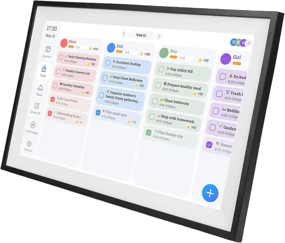 SUNGOOYUE Calendário Digital Inteligente, Porta-retratos Com Tela Sensível Ao Toque de 15,6 Espaços e Organizador Familiar para Montagem na Parede de Escritório Doméstico ou Suporte de (Moldura Preta)