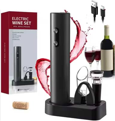 Abridor de Vinho Elétrico Saca Rolhas Automático Kit 6 Peças em 1 com USB (2)