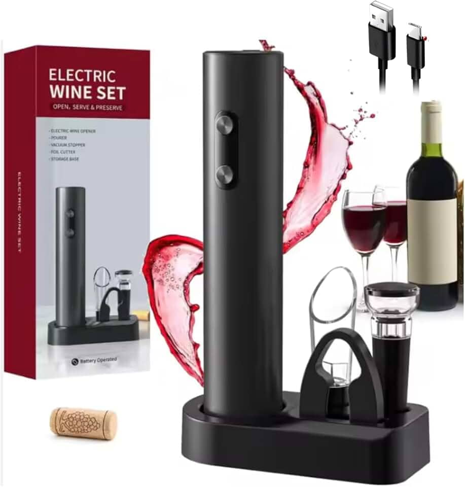 Abridor de Vinho Elétrico Saca Rolhas Automático Kit 6 Peças em 1 com USB (2)
