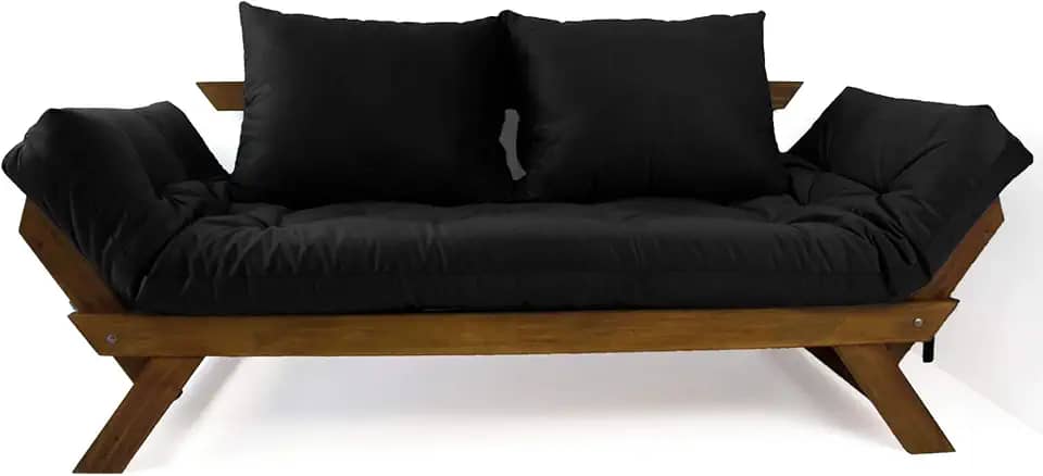 Sofá Japão Futon Acquablock Preto Madeira Cor Imbuia