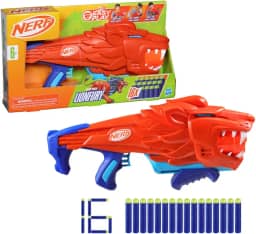 Nerf Junior Wild Lionfury Lançador com design de Leão em plástico azul e laranja com 16 dardos de espuma, brinquedo para meninos e meninas, para crianças acima de 6 anos
