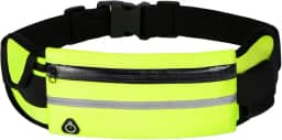 Pochete Esportiva Impermeável com Porta Celular e Suporte para Garrafa – Cinta de Corrida Ajustável com Faixa Refletiva para Bike, Academia, Trilhas e Caminhadas (Verde)