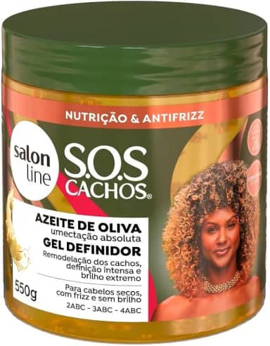 Salon Line, Gel de Cabelo, SOS Hidratação, Azeite de Oliva, Definidor, Vegana - Cabelos Ondulados, Cacheados e Crespos, 550 g