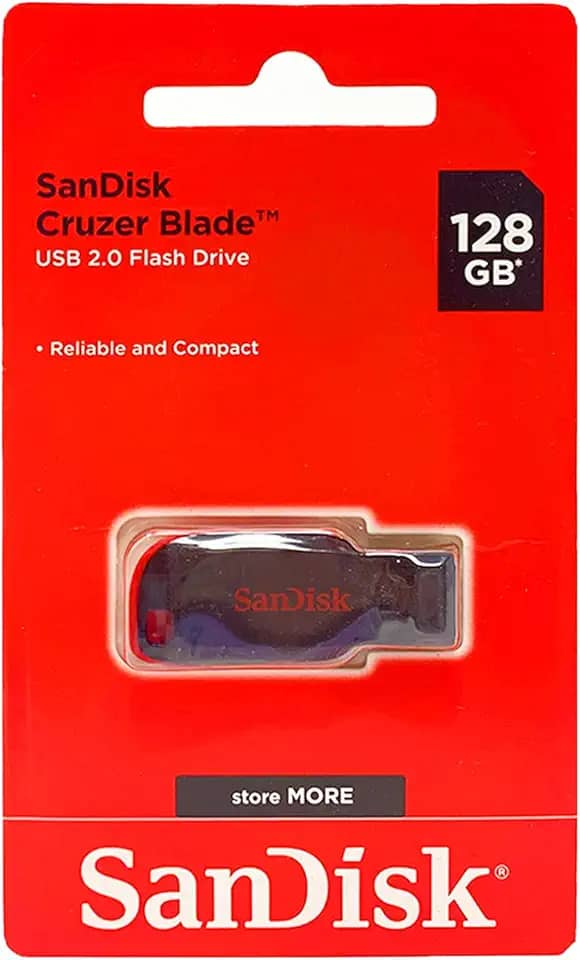 SanDisk Pen drive USB Cruzer Blade, 128 GB, preto/vermelho (SDCZ50-128G-A46)