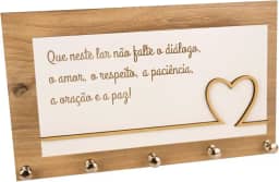 BRIRILINE Porta-Chaves e Cartas Paz em Familia - Organizer Minimalista de MDF Laminado e Metal Niquelado para 5 Chaves e Correspondências