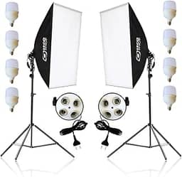 Kit 2 Softbox Fotográfico 50x70cm com 8 Lâmpadas LED 20W e 2 Tripés Ajustáveis 2m – Iluminação Contínua Profissional para Estúdio, Vídeo, Live e Fotografia