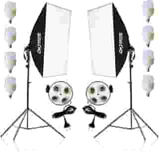 Kit 2 Softbox Fotográfico 50x70cm com 8 Lâmpadas LED 20W e 2 Tripés Ajustáveis 2m – Iluminação Contínua Profissional para Estúdio, Vídeo, Live e Fotografia