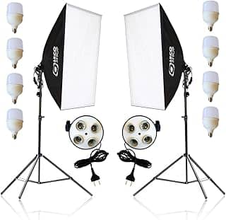 Kit 2 Softbox Fotográfico 50x70cm com 8 Lâmpadas LED 20W e 2 Tripés Ajustáveis 2m – Iluminação Contínua Profissional para Estúdio, Vídeo, Live e Fotografia