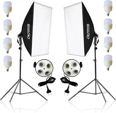 Kit 2 Softbox Fotográfico 50x70cm com 8 Lâmpadas LED 20W e 2 Tripés Ajustáveis 2m – Iluminação Contínua Profissional para Estúdio, Vídeo, Live e Fotografia