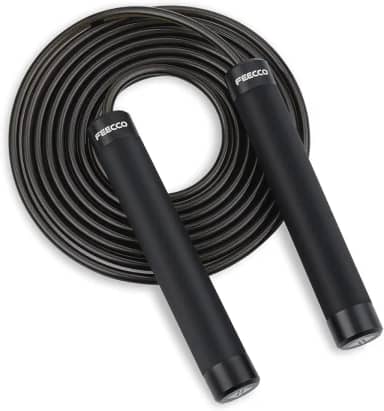 FEECCO Corda de salto ponderada de 1/2 libras para boxe, cardio, treino crossfit, cordas de aço de comprimento ajustável de 8 a 3,4 m com rolamentos de esferas e alças de metal, adequada para homens e