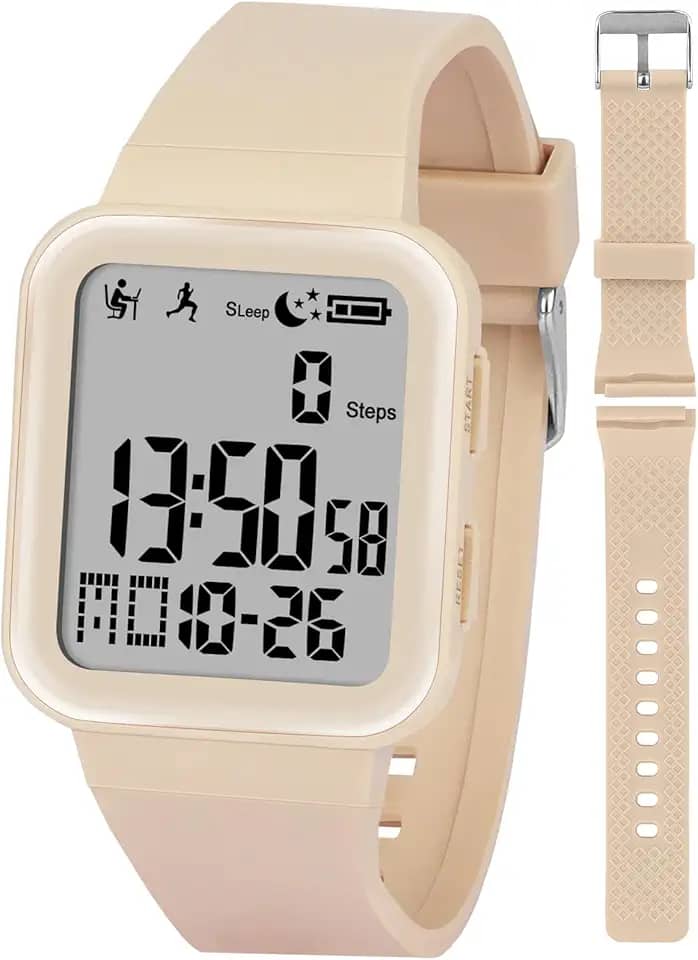 Relógio digital para homens e mulheres, rastreador de atividades com luz de fundo EL, sem necessidade de aplicativo/telefone, relógio esportivo com contador de passos, pedômetro, cronômetro