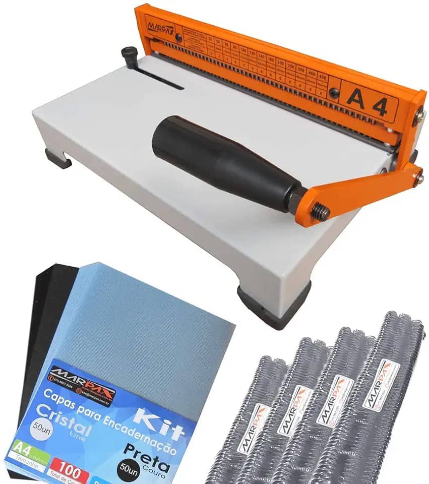 Kit Encadernação Encadernadora Espiral A4-X Marpax + 100 Capas + 100 Espirais