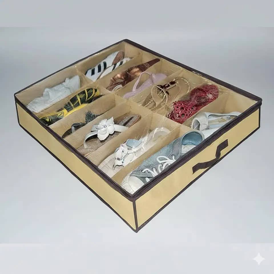Organizador de Sapatos Flexível para 12 Pares, Compartimentos Individuais, Bege